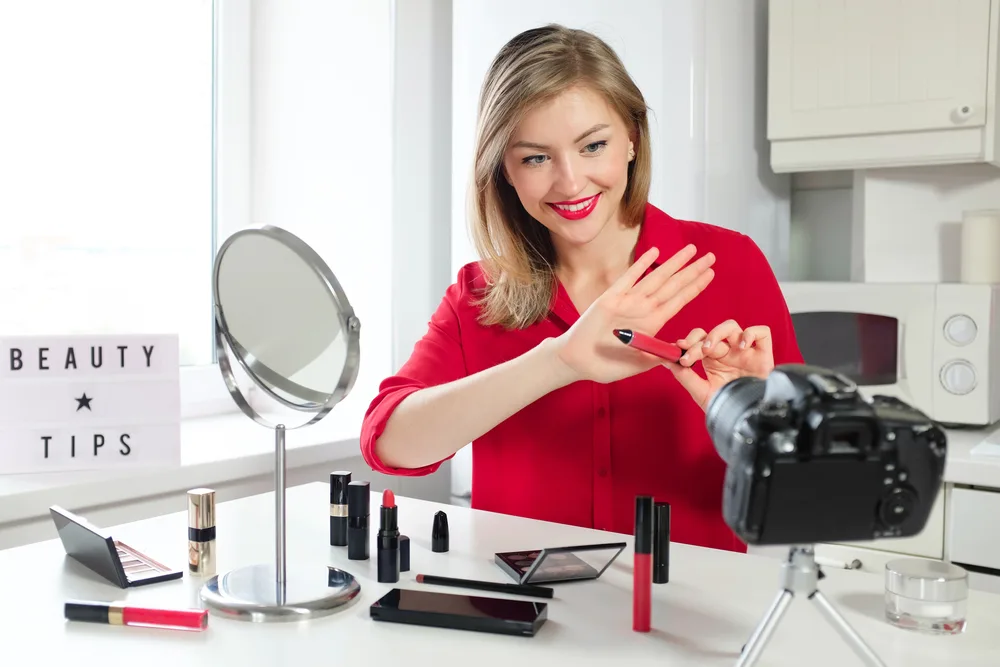 Beauty influencer filming beauty tips for social media
